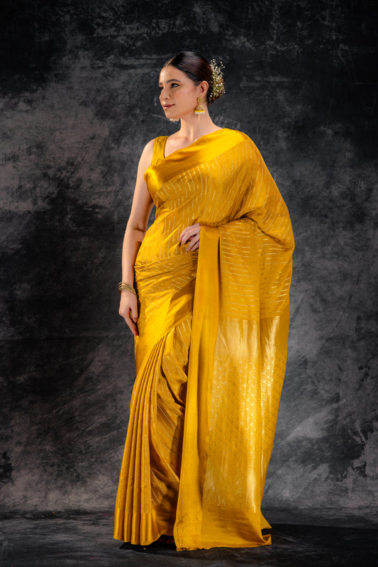 Golden Ember Crepe Saree with Dual Zari Arrows with Satin Border
