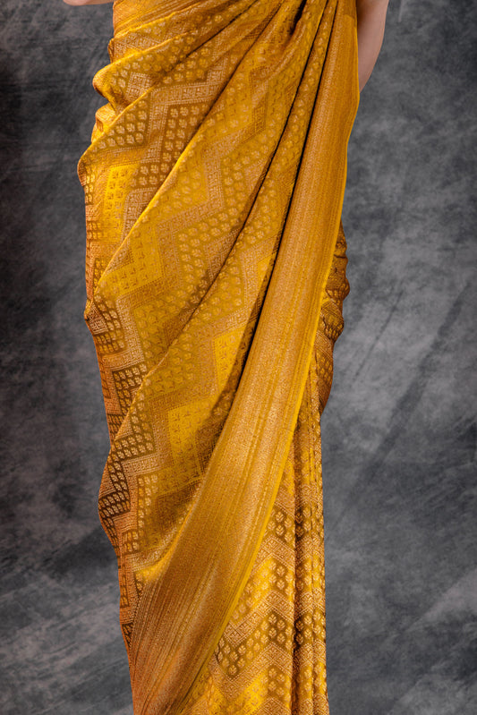 Mustard Yellow Vat Dyed Banarasi Silk Saree with Antique Zari Weave