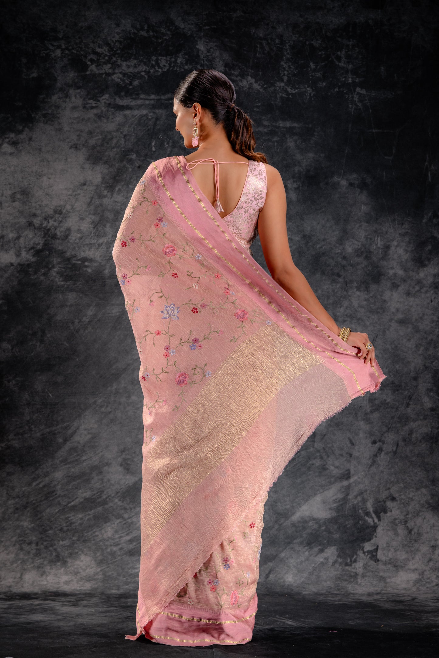 Mauve Bloom Embroidered Tissue Saree