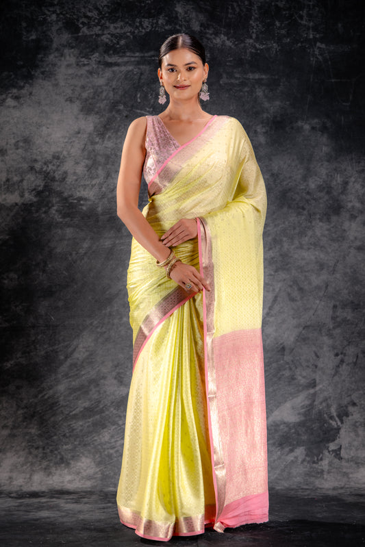 Pistachio Crepe Silk Saree with Buttas and Diamond Weave
