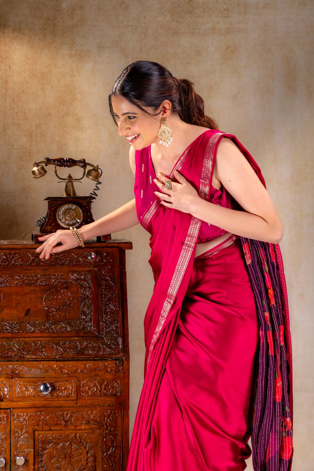 Berry Pink Satin Saree with Elegant Silver Zari Border and Pallu
