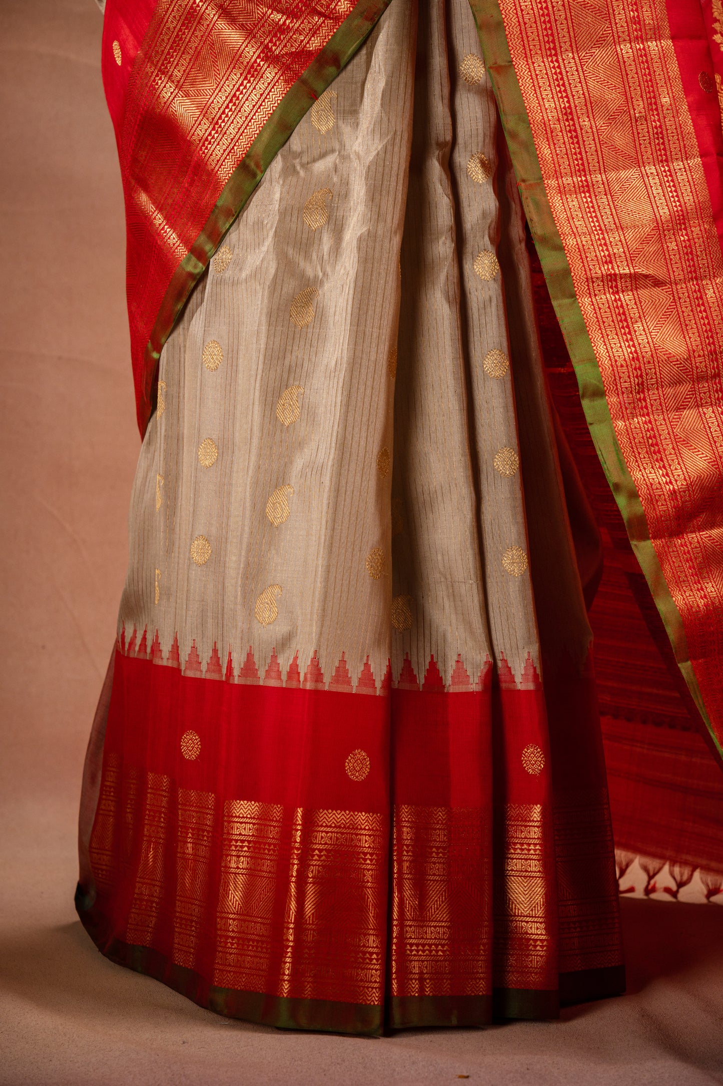 Gadwal Silk Cream with Red Border Saree