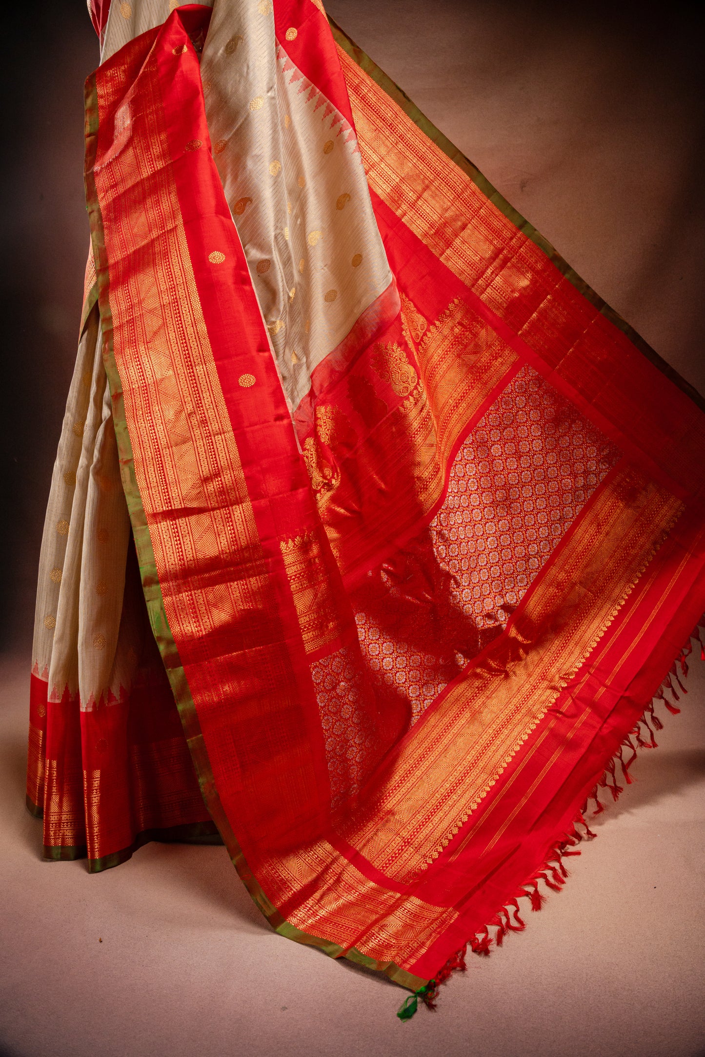 Gadwal Silk Cream with Red Border Saree