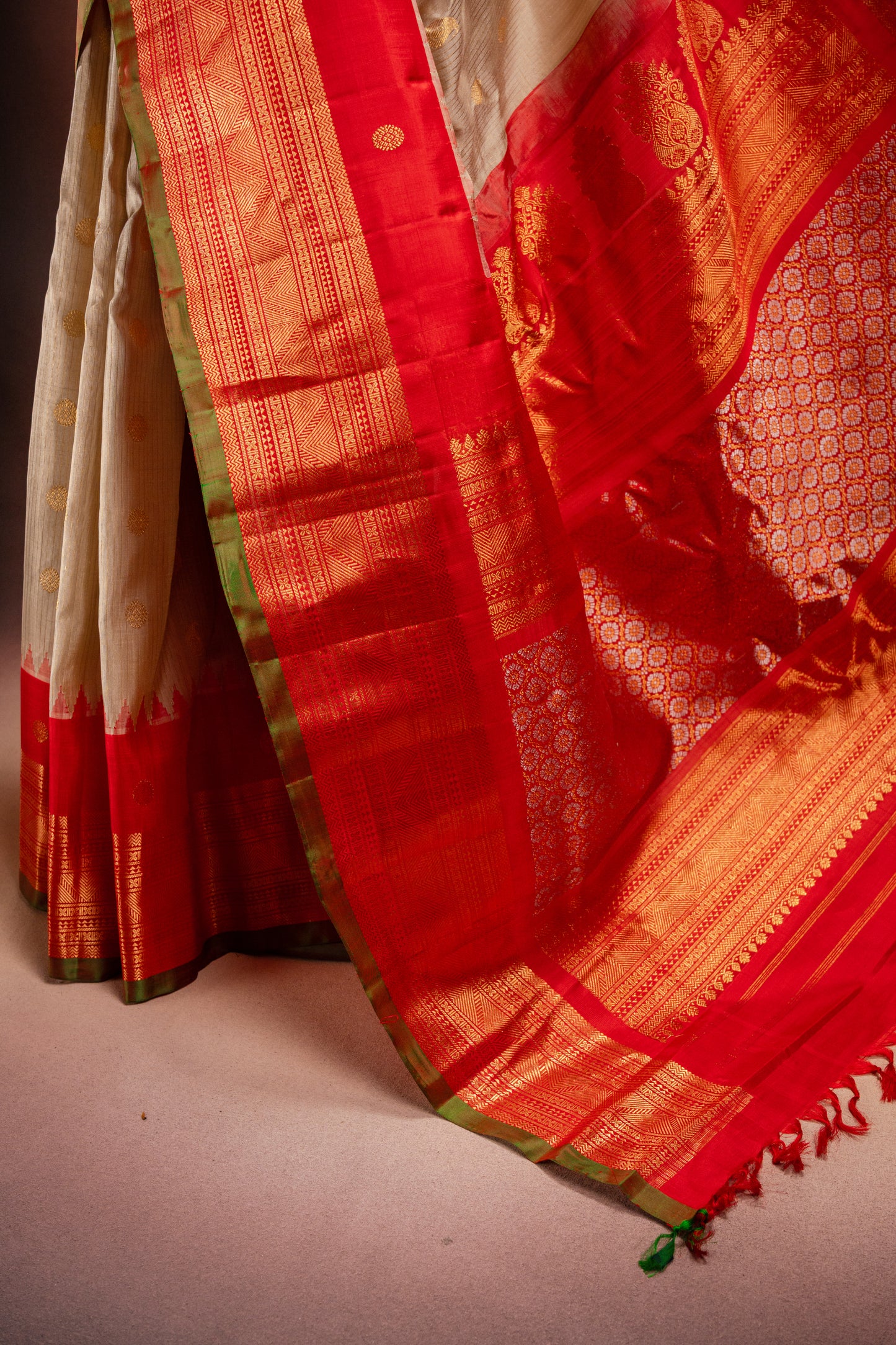 Gadwal Silk Cream with Red Border Saree