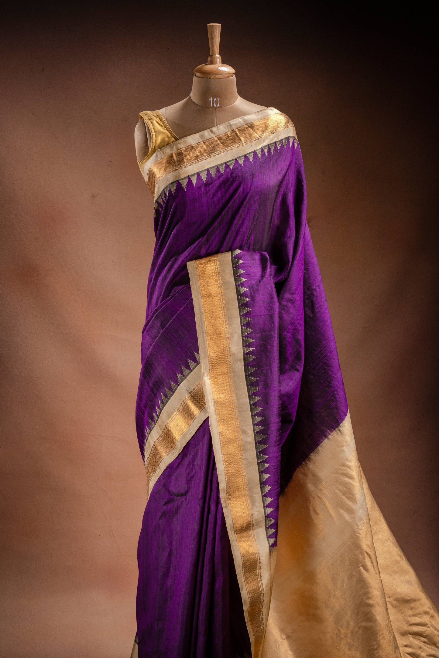 Gadwal Silk Purple with Gold Border Saree