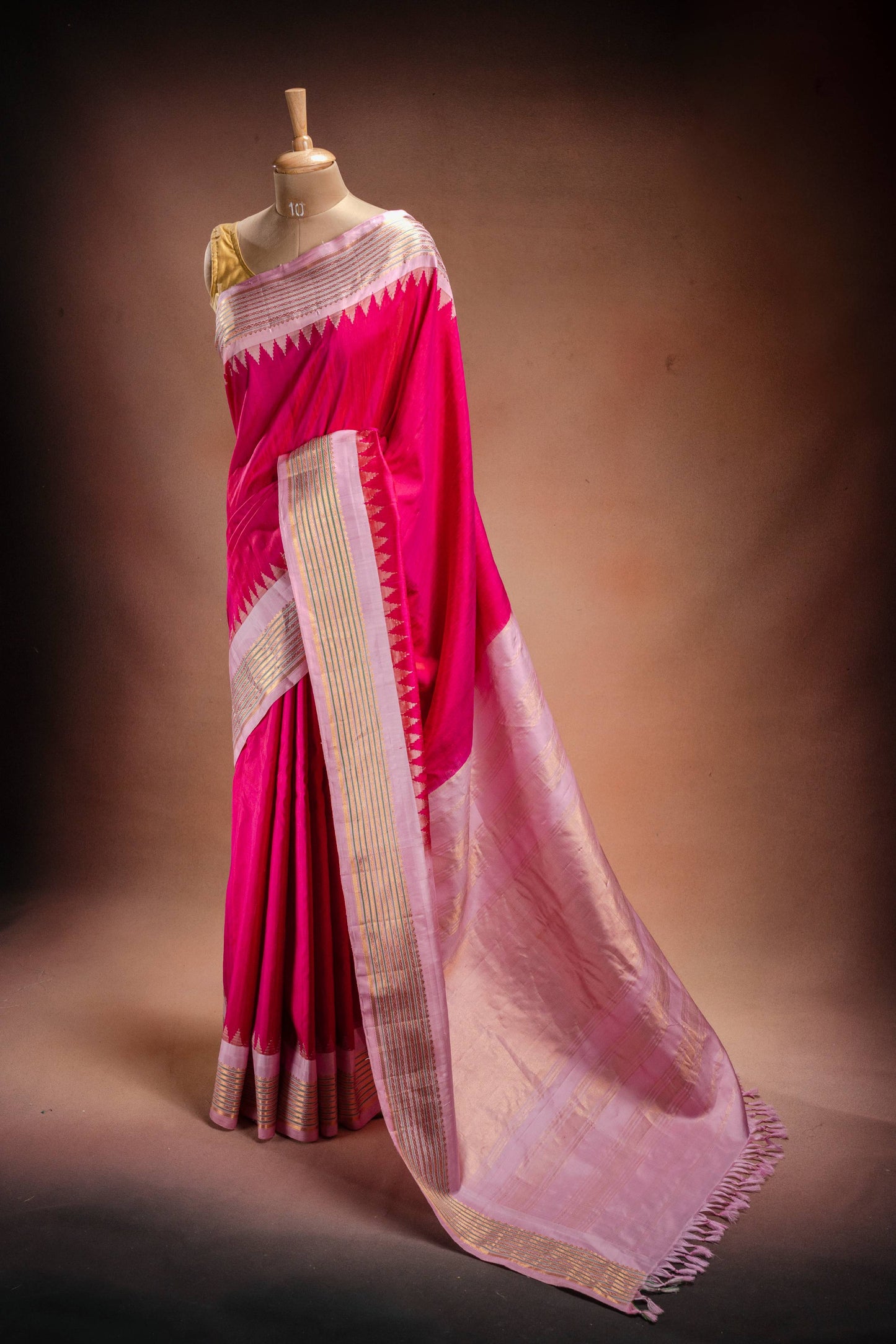Gadwal Silk Pink with Light Pink Border Saree