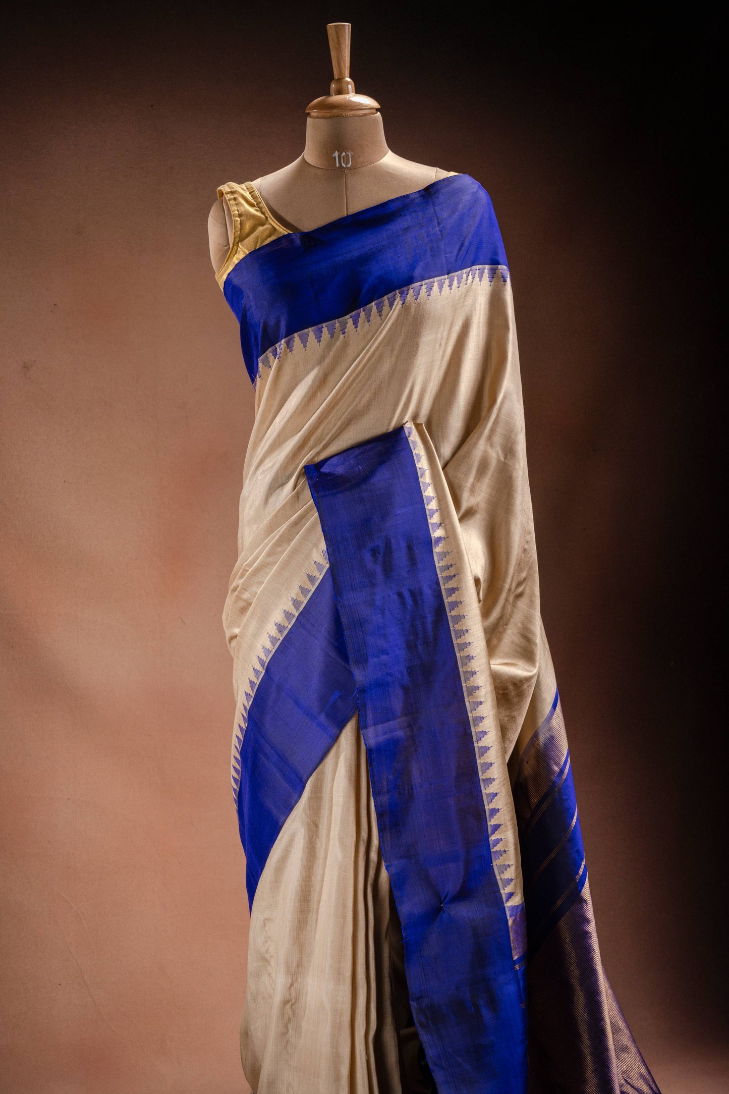 Gadwal Silk White with Blue Border Saree