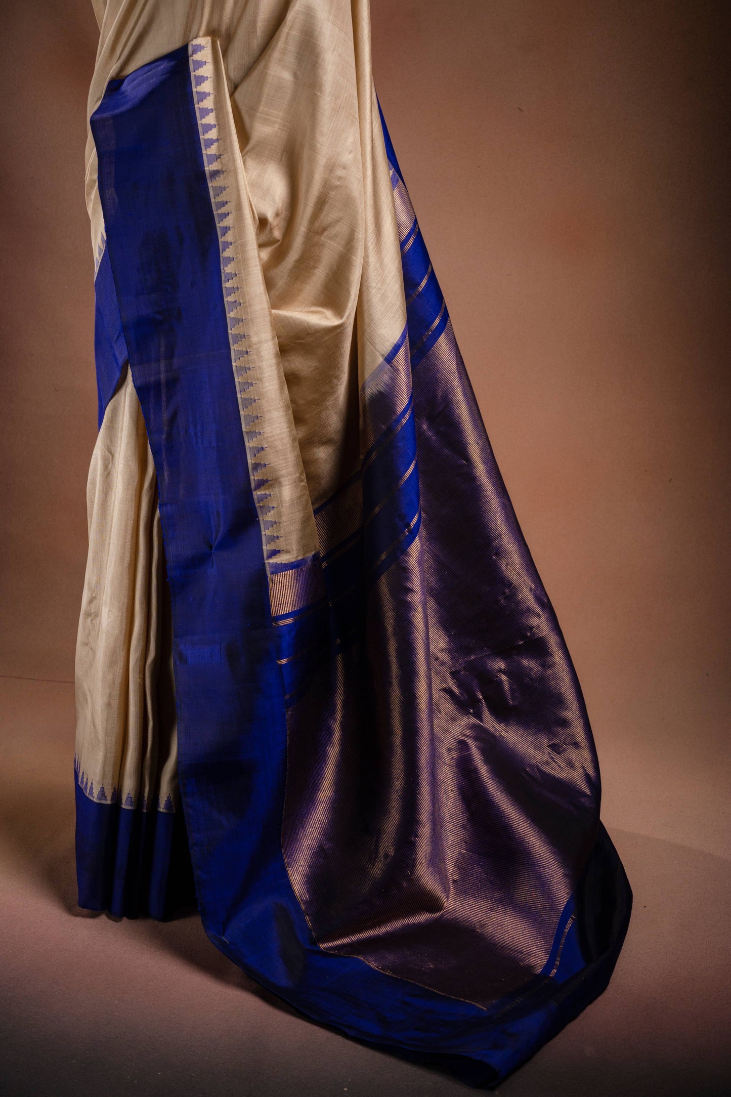 Gadwal Silk White with Blue Border Saree