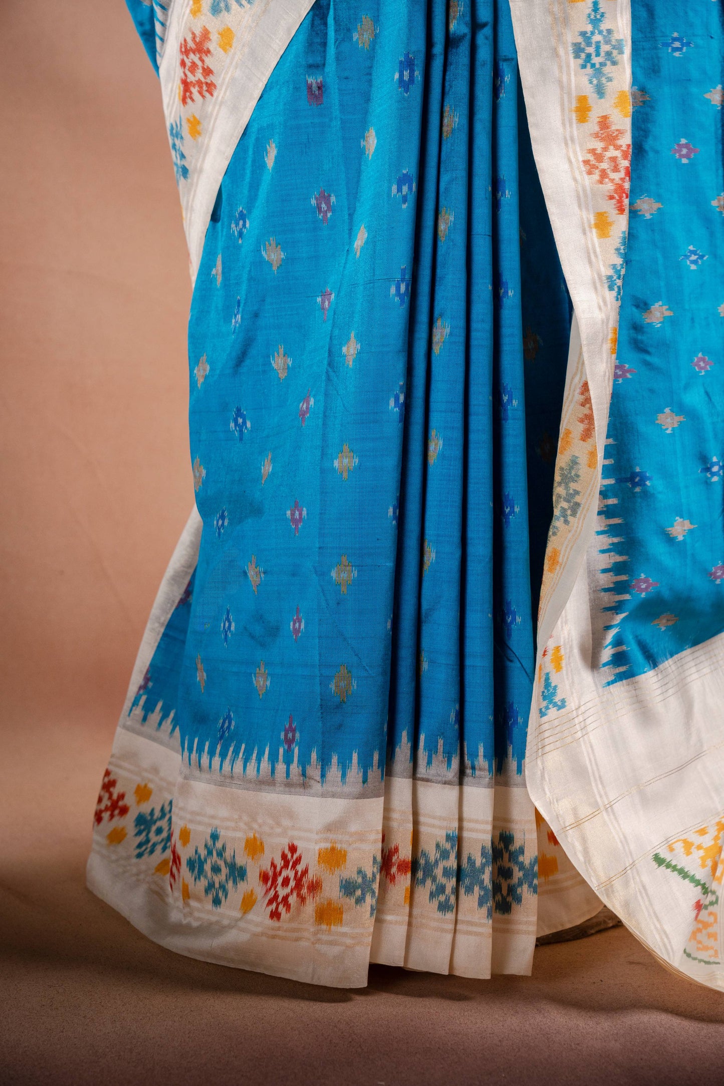 Sky Blue Pochampally Saree with White Pallu