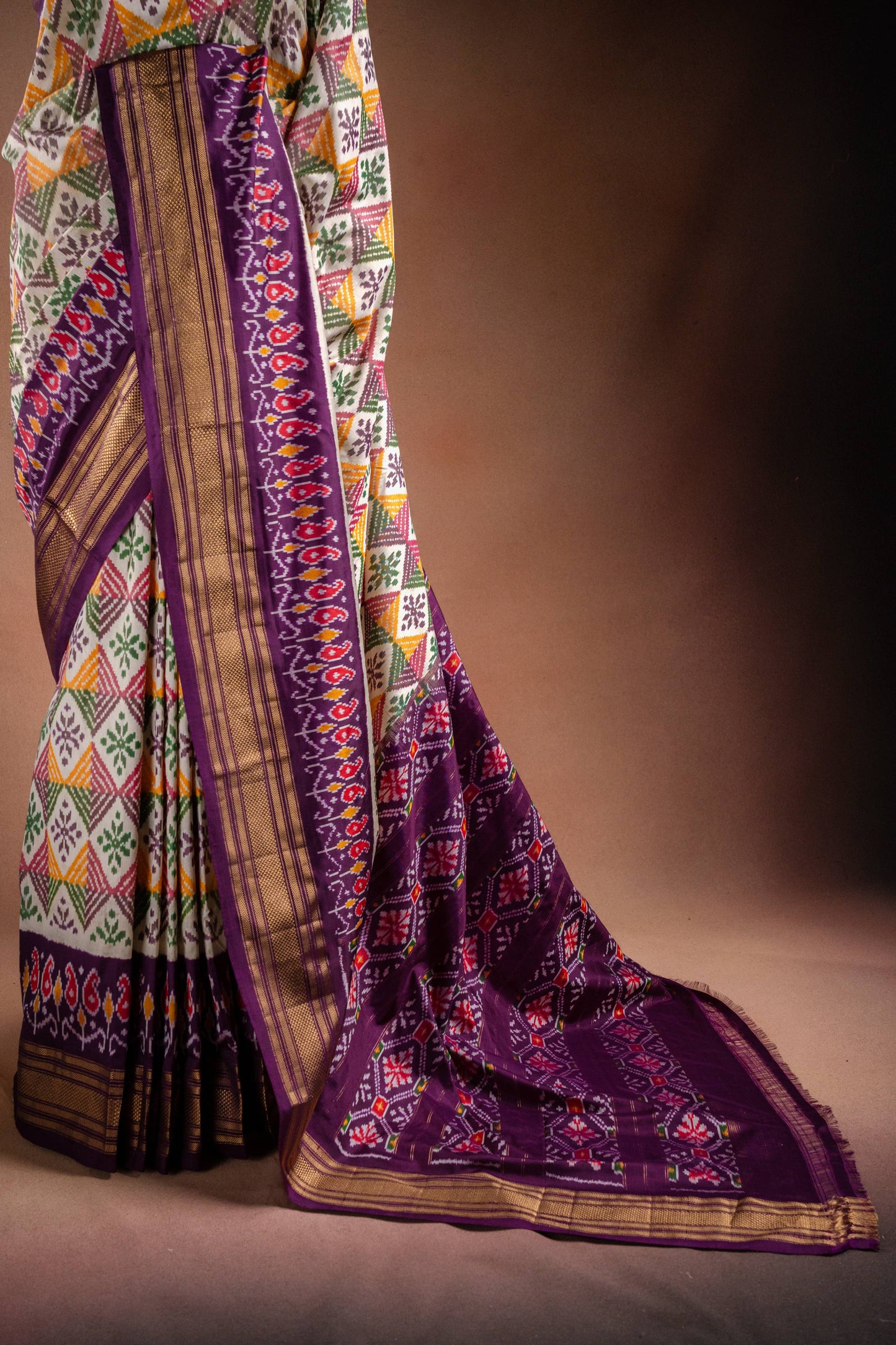 Multicolor Pochampally Saree with Purple Border