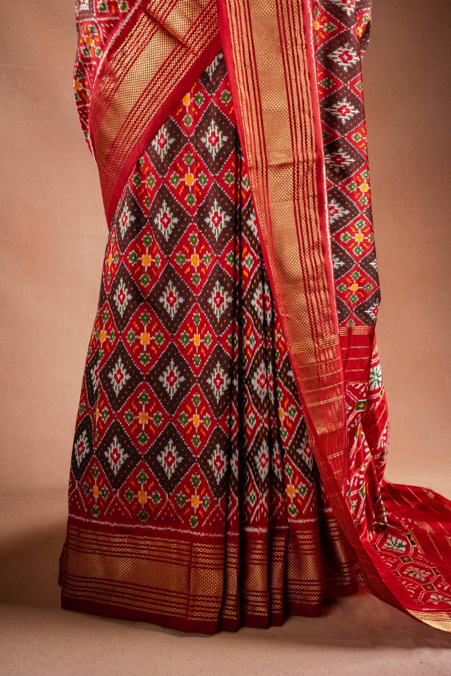 Red Pochampally Silk Saree with Diamond Ikat Weave