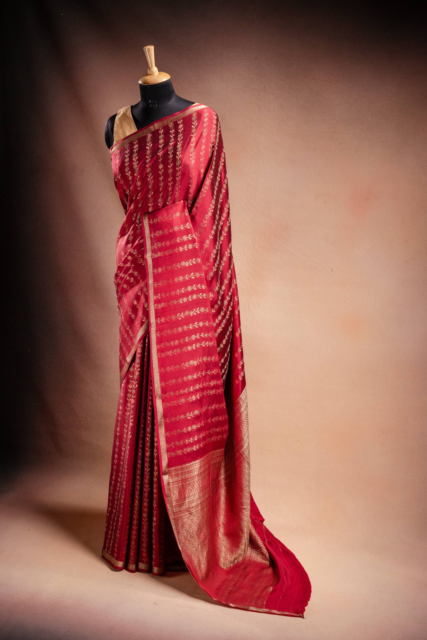 Red Banarasi Silk Saree with Floral Zari Weaving