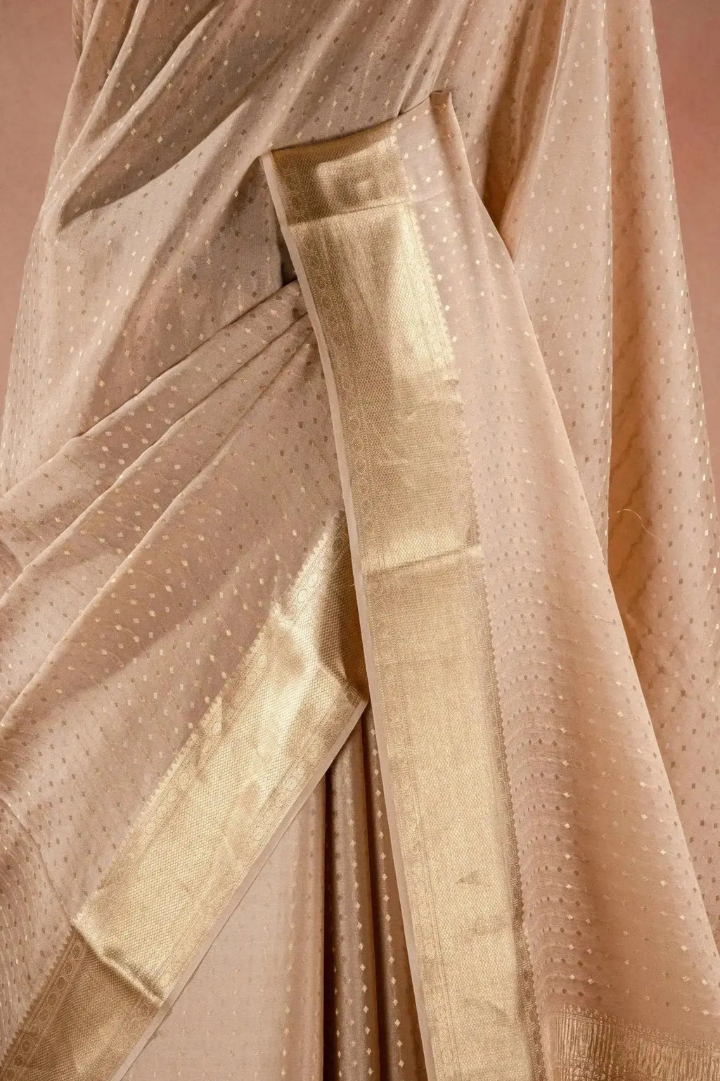 Beige Crepe Saree with Zari Border that-saree-shop.myshopify.com