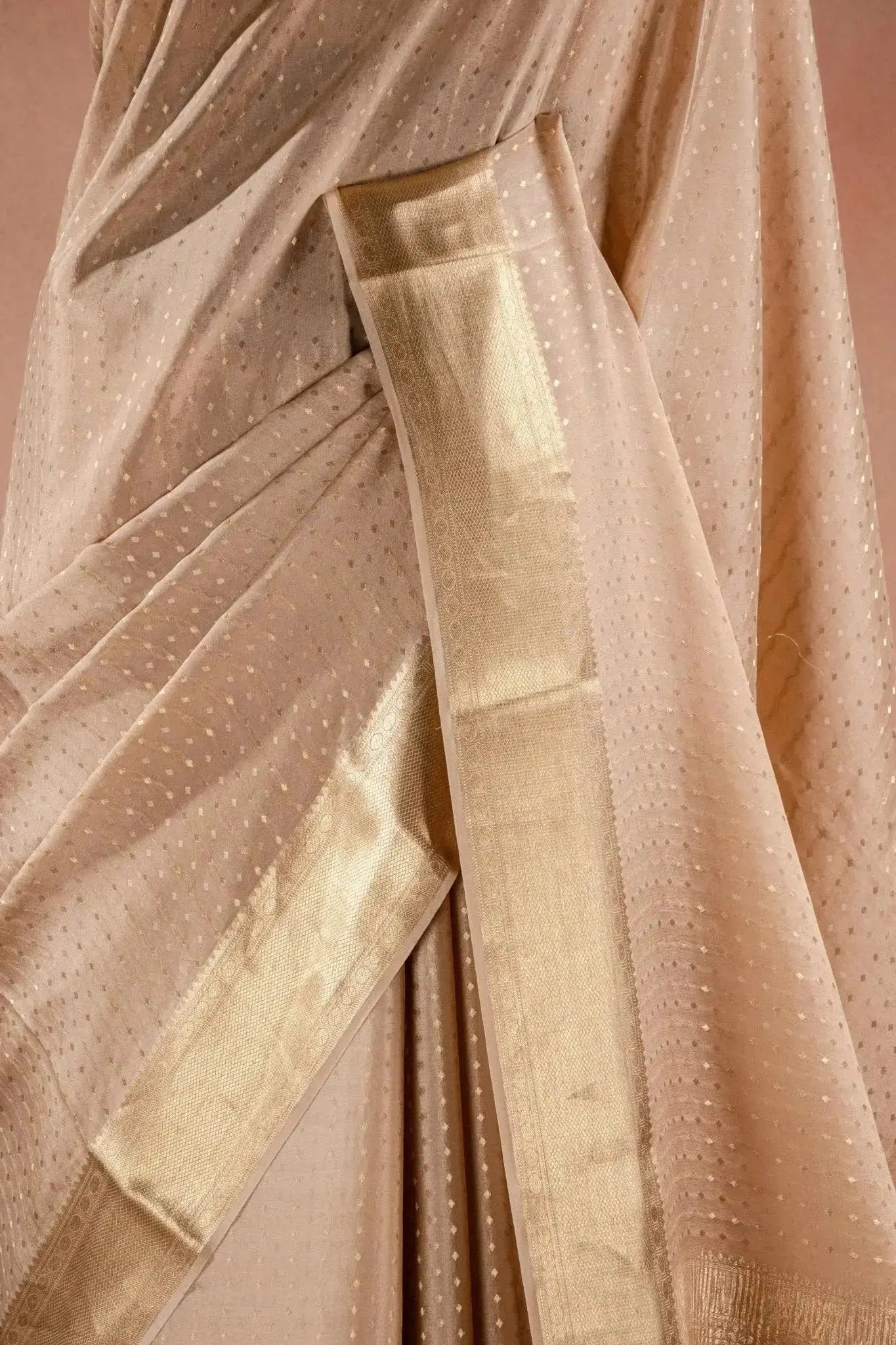Beige Crepe Saree with Zari Border that-saree-shop.myshopify.com