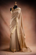 Beige Crepe Saree with Zari Border that-saree-shop.myshopify.com