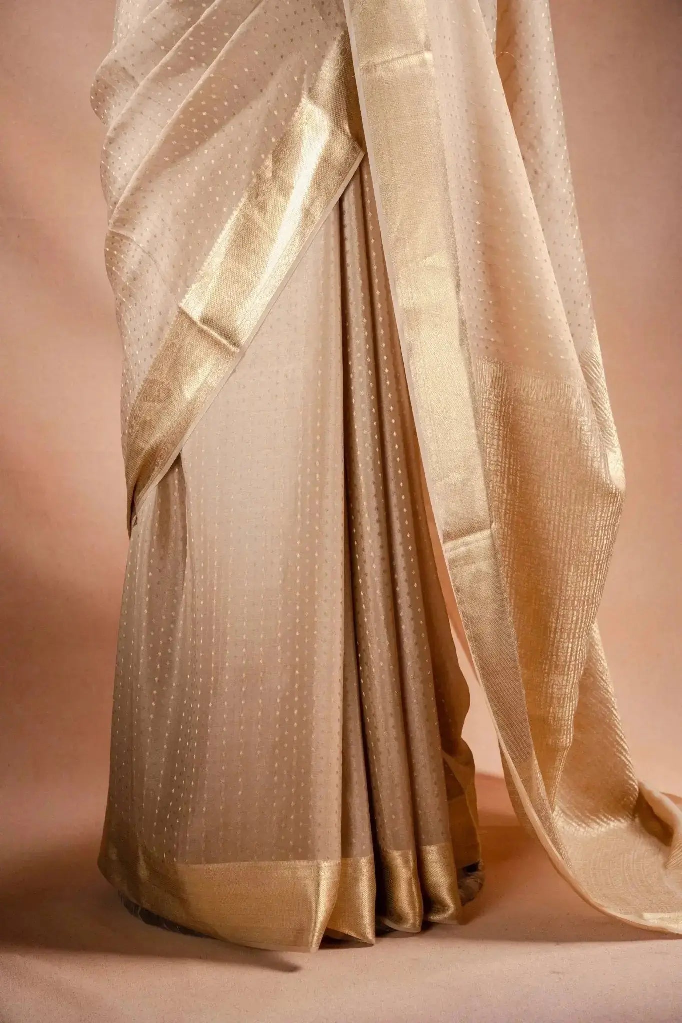 Beige Crepe Saree with Zari Border that-saree-shop.myshopify.com