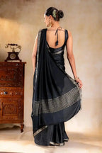 Black Satin Silk Saree that-saree-shop.myshopify.com