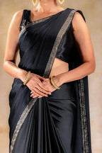 Black Satin Silk Saree that-saree-shop.myshopify.com