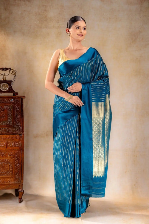 Blue Crepe Silk Saree that-saree-shop.myshopify.com