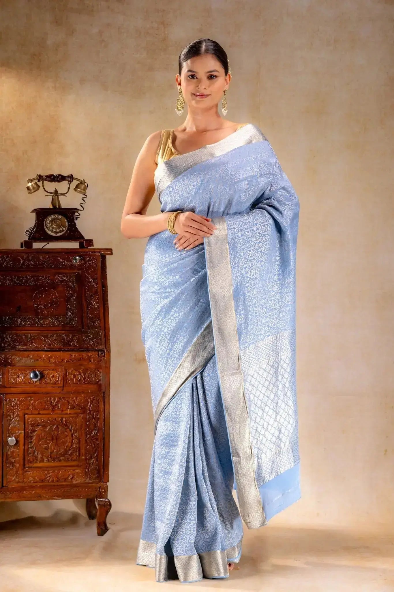 Blue Crepe Silk Saree that-saree-shop.myshopify.com