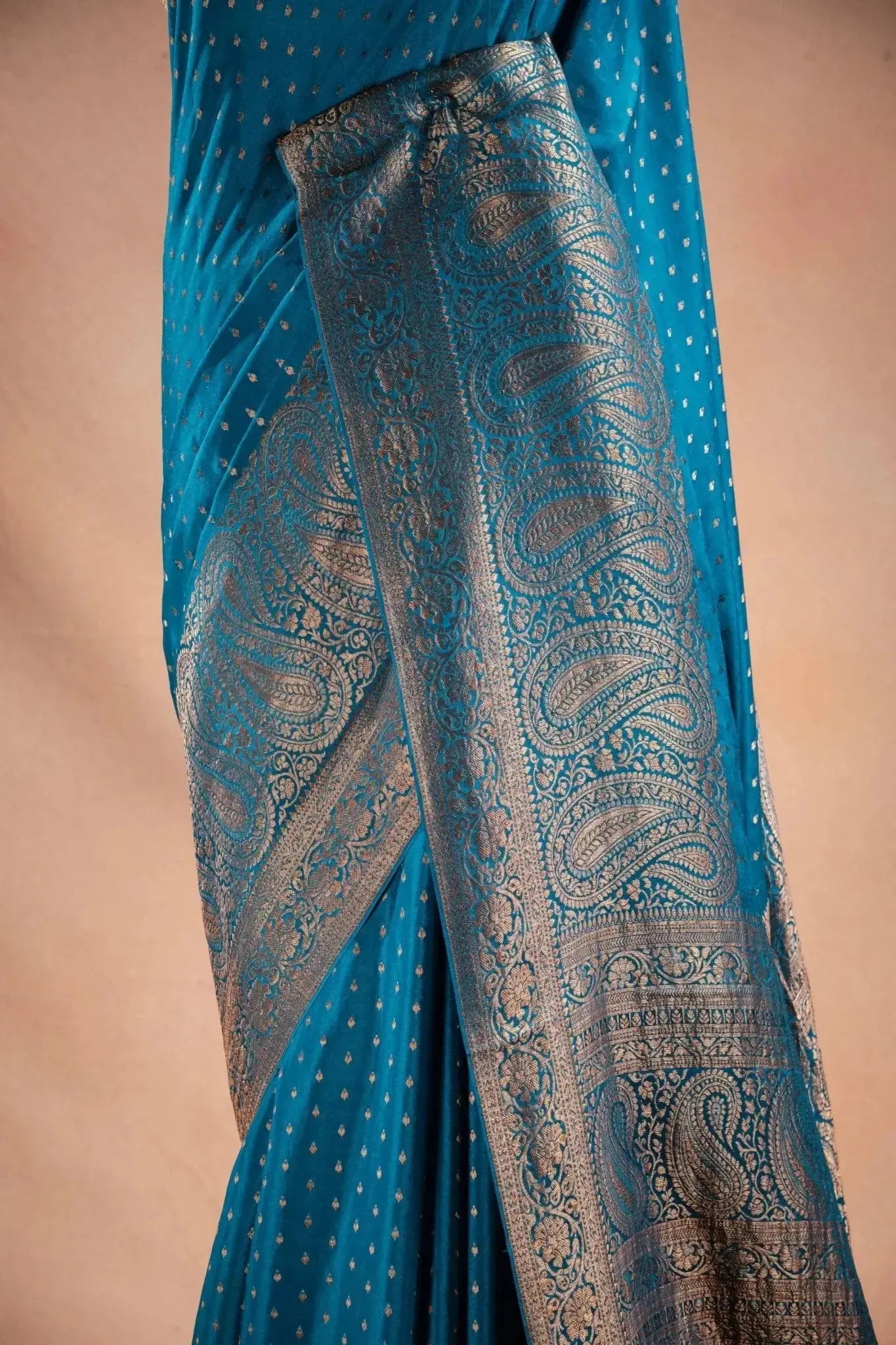 Blue Crepe Silk Saree with Paisley Zari Border that-saree-shop.myshopify.com