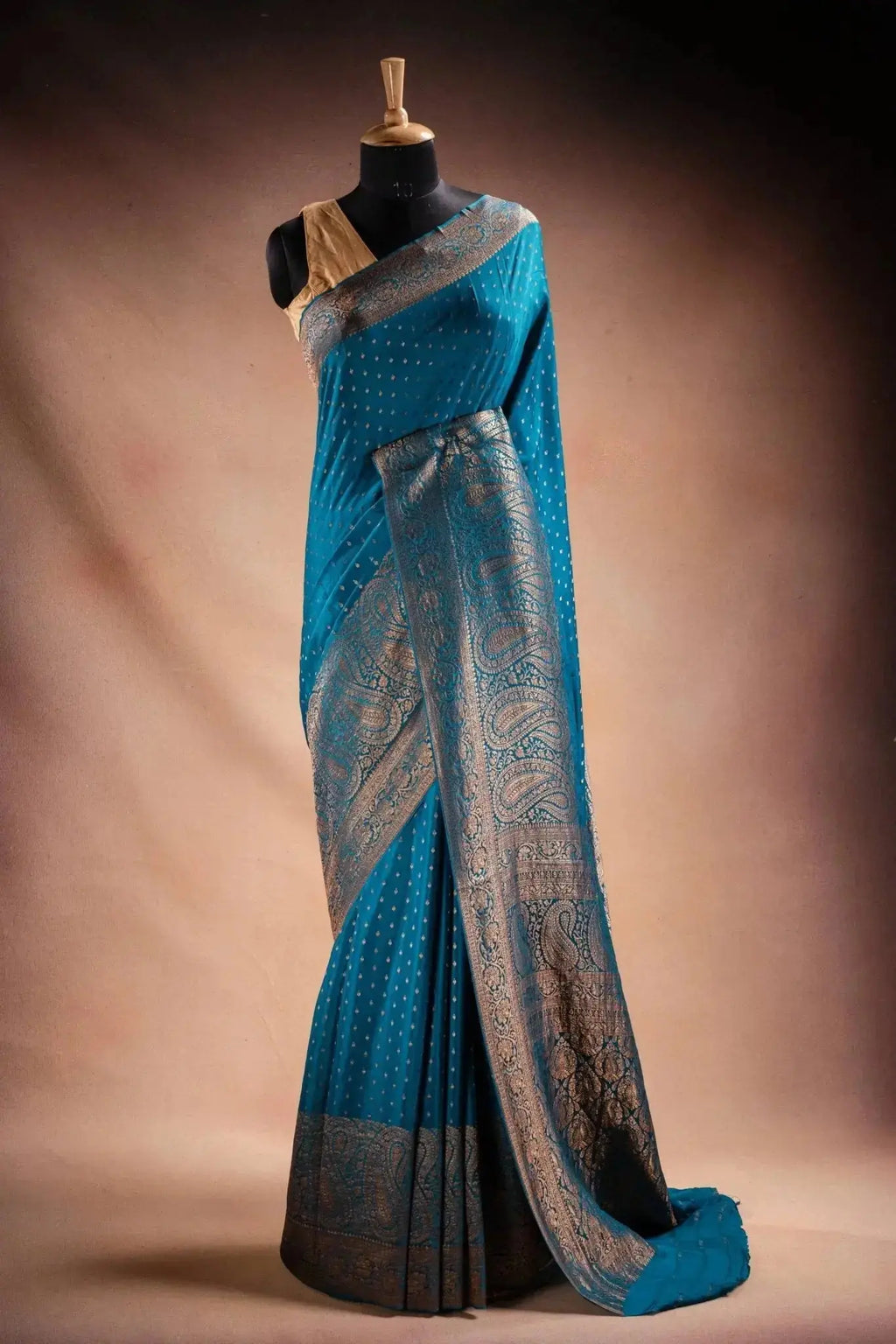 Blue Crepe Silk Saree with Paisley Zari Border that-saree-shop.myshopify.com