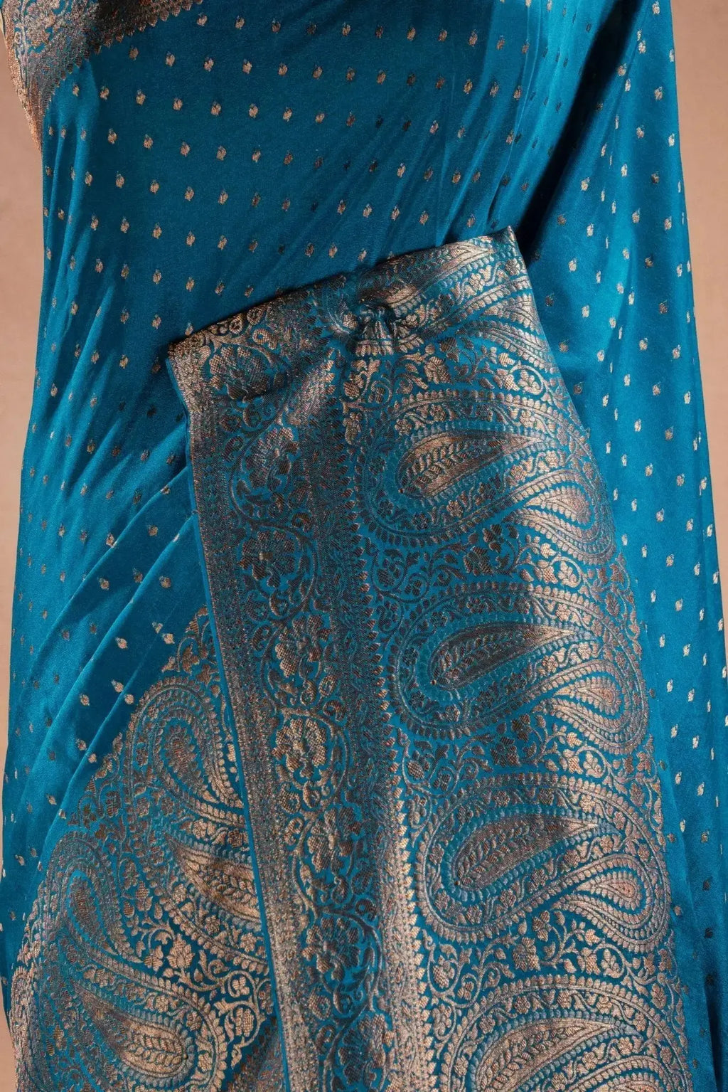 Blue Crepe Silk Saree with Paisley Zari Border that-saree-shop.myshopify.com