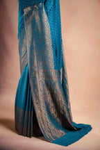 Blue Crepe Silk Saree with Paisley Zari Border that-saree-shop.myshopify.com
