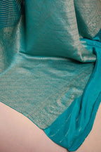 Blue Crepe Silk Saree with Zari Stripes that-saree-shop.myshopify.com