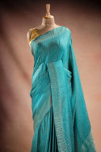 Blue Crepe Silk Saree with Zari Stripes that-saree-shop.myshopify.com