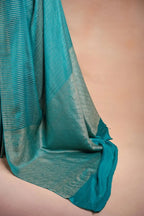 Blue Crepe Silk Saree with Zari Stripes that-saree-shop.myshopify.com