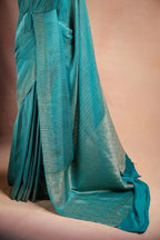 Blue Crepe Silk Saree with Zari Stripes that-saree-shop.myshopify.com