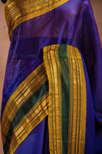 Blue Gadwal Cotton Mix Saree with Mustard Border that-saree-shop.myshopify.com