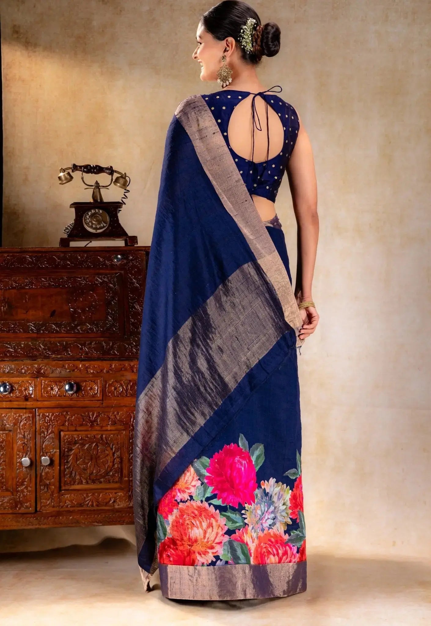 Blue Printed Dupion Silk Saree that-saree-shop.myshopify.com