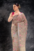 Champagne Gold Tissue Silk Saree with Embroidery that-saree-shop.myshopify.com