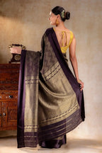 Chocolate Crepe Silk Saree with Metallic ZigZag Weave and Satin Border that-saree-shop.myshopify.com
