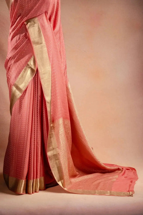Coral Pink Crepe Silk Saree that-saree-shop.myshopify.com