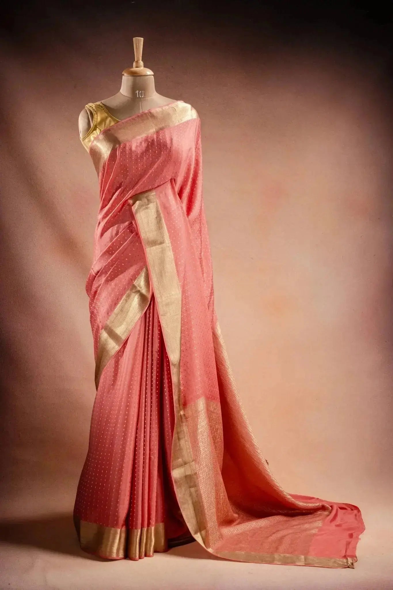 Coral Pink Crepe Silk Saree that-saree-shop.myshopify.com