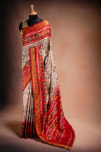 Cream Pochampally Saree with Red Border that-saree-shop.myshopify.com