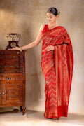Deep Red Crepe Silk Saree Vat Dyed with Antique Zari Border that-saree-shop.myshopify.com