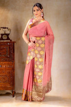 Dusty Rose Tissue Saree with Sunset Leaf Zari Border that-saree-shop.myshopify.com