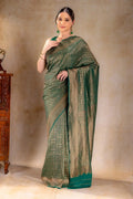 Forest Green Crepe Silk Saree Vat Dyed with Zari Checkered Weave that-saree-shop.myshopify.com
