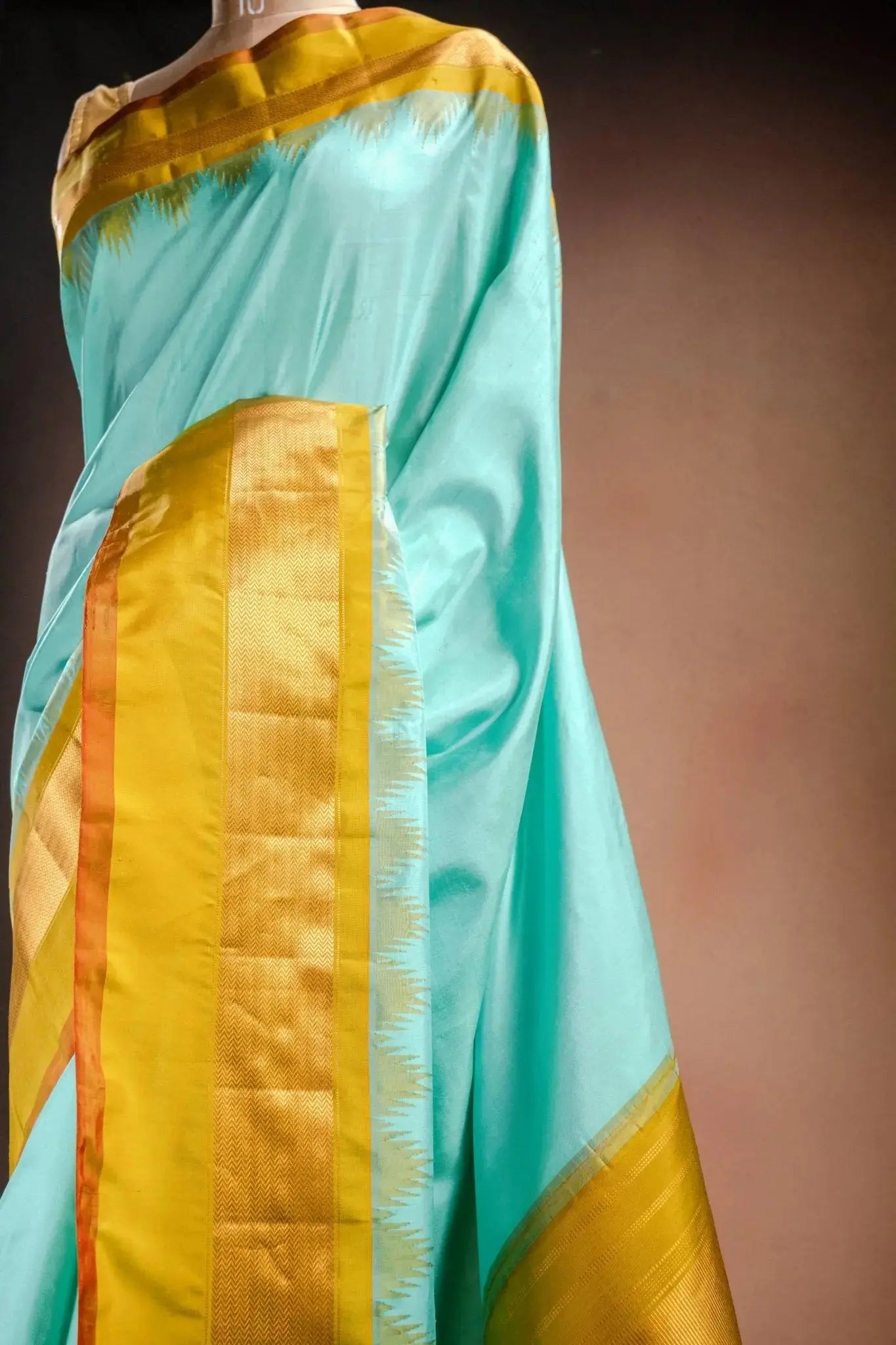 Gadwal Silk Aqua Blue with Mustard Border Saree that-saree-shop.myshopify.com