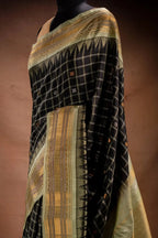 Gadwal Silk Black Checked with Olive Border Saree that-saree-shop.myshopify.com