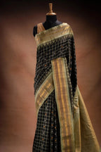 Gadwal Silk Black Checked with Olive Border Saree that-saree-shop.myshopify.com