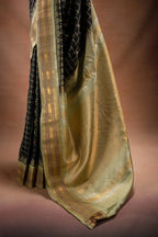 Gadwal Silk Black Checked with Olive Border Saree that-saree-shop.myshopify.com