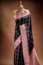 Gadwal Silk Black with Pink Border Checked Saree that-saree-shop.myshopify.com