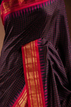 Gadwal Silk Black with Red Checked Saree that-saree-shop.myshopify.com