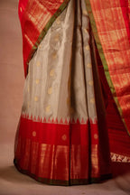 Gadwal Silk Cream with Red Border Saree that-saree-shop.myshopify.com