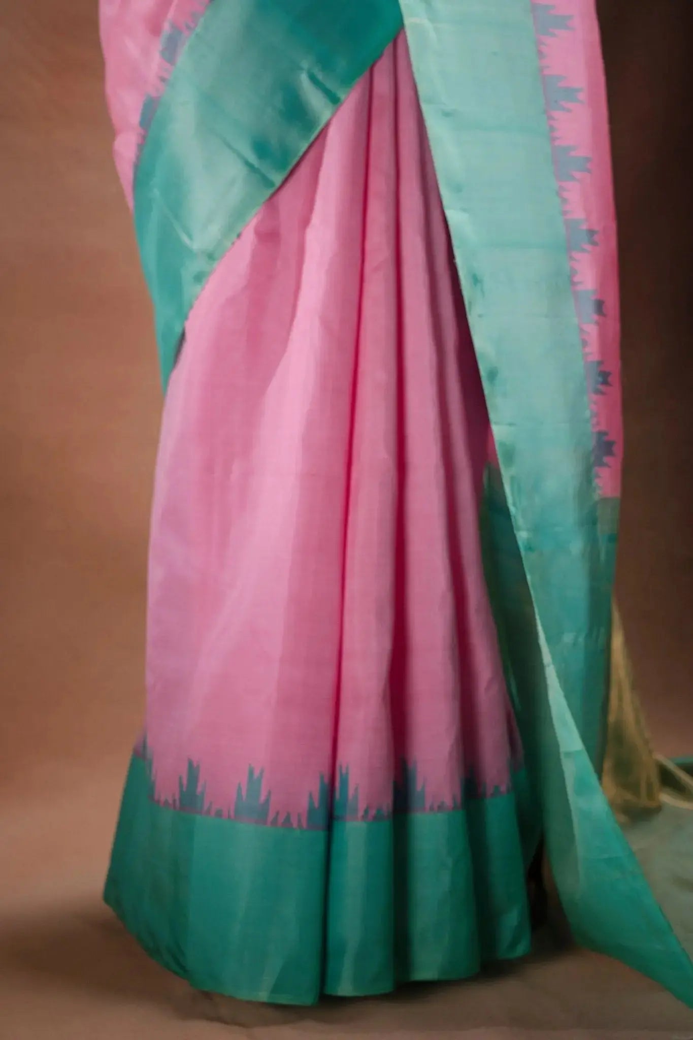 Gadwal Silk Pink with Aqua Border Saree that-saree-shop.myshopify.com